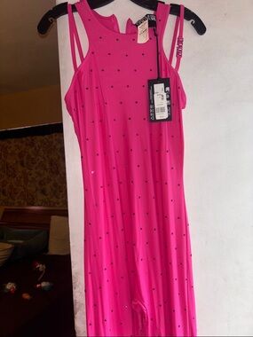 SEXY VERSACE COUTURE Hot Pink Studded Sleeveless Jumpsuit